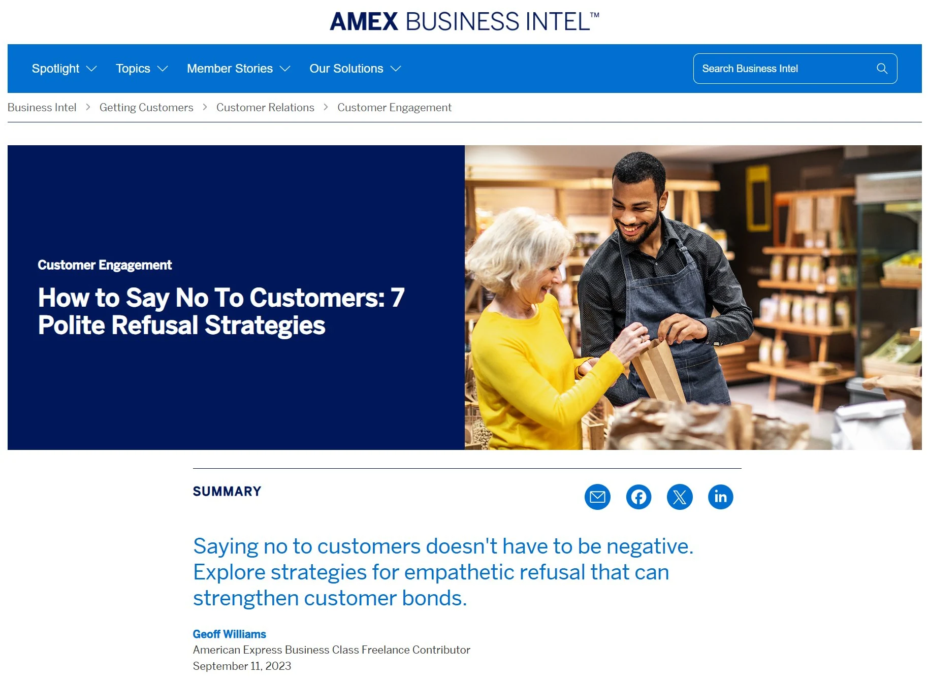 Dr. Pinto Featured by American Express Deering Dental in Palmetto Bay, near Pinecrest Screenshot of American Express article How to Say No To Customers 7 Polite Refusal Strategies featuring Dr. Yenile Pinto