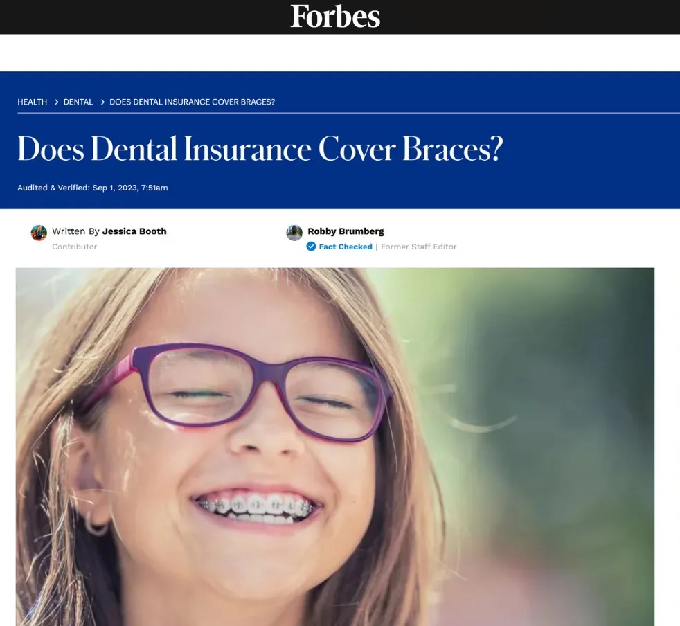 Screenshot of Forbes Health article Does Dental Insurance Cover Braces featuring Dr. Yenile Pinto