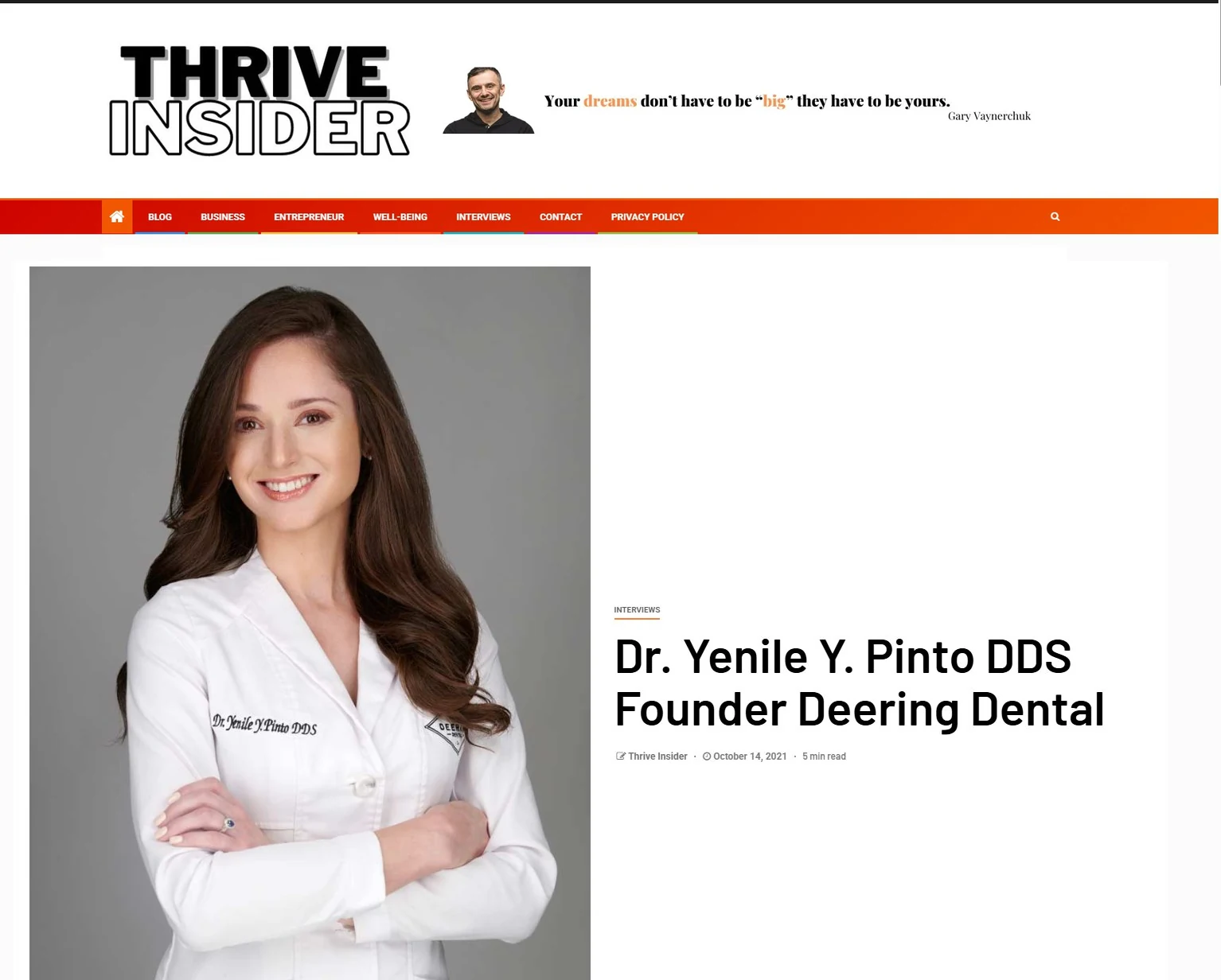 Dr. Pinto Featured in a Thrive Insider Founder Interview Deering Dental in Palmetto Bay, near Pinecrest Dr. Pinto Featured in a Thrive Insider Founder Interview Deering Dental in Palmetto Bay, near Pinecrest