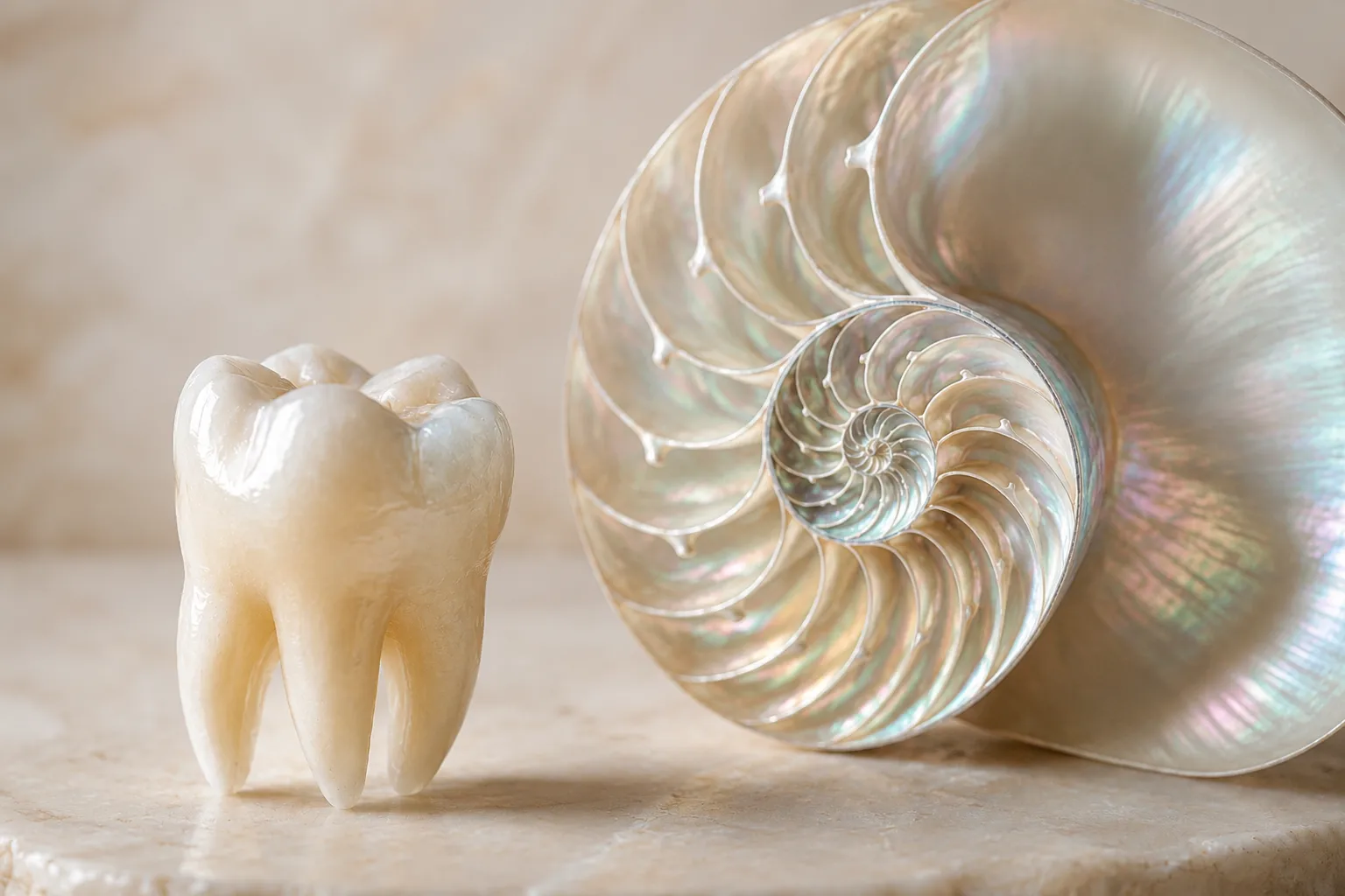 Biomimetic dental restoration mimics the layered natural structure of a nautilus shell